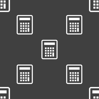 Calculator icon sign. Seamless pattern on a gray background. illustration