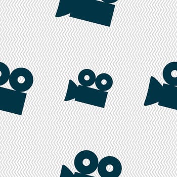 Video camera sign icon. content button. Seamless abstract background with geometric shapes. illustration