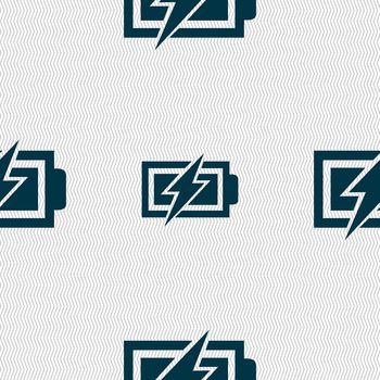 Battery charging sign icon. Lightning symbol. Seamless abstract background with geometric shapes. illustration