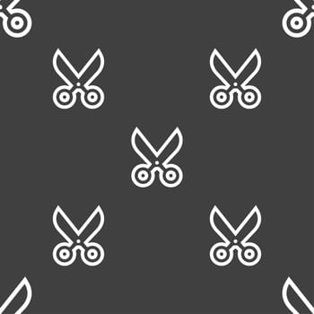 scissors icon sign. Seamless pattern on a gray background. illustration