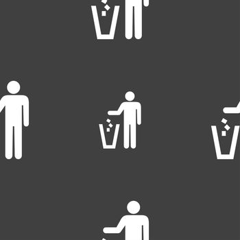 throw away the trash icon sign. Seamless pattern on a gray background. illustration