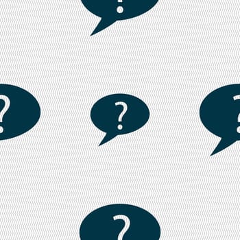 Question mark sign icon. Help speech bubble symbol. FAQ sign. Seamless abstract background with geometric shapes. illustration