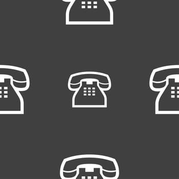 retro telephone handset icon sign. Seamless pattern on a gray background. illustration