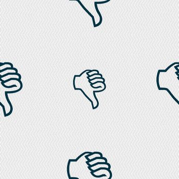 Dislike sign icon. Thumb down sign. Hand finger down symbol. Seamless abstract background with geometric shapes. illustration