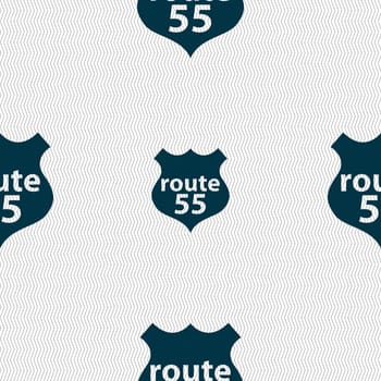 Route 55 highway icon sign. Seamless abstract background with geometric shapes. illustration