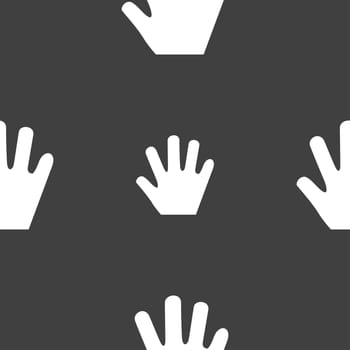 Hand icon sign. Seamless pattern on a gray background. illustration