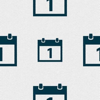 Calendar sign icon. 1 day month symbol. Date button. Seamless abstract background with geometric shapes. illustration