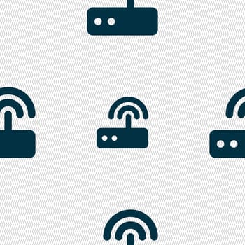 Wi fi router icon sign. Seamless pattern with geometric texture. illustration