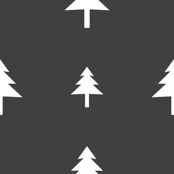 Christmas tree icon sign. Seamless pattern on a gray background. illustration