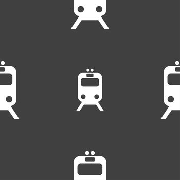 train icon sign. Seamless pattern on a gray background. illustration