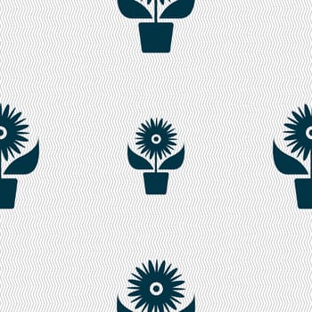 Flowers in pot icon sign. Seamless abstract background with geometric shapes. illustration