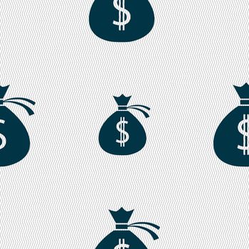 Money bag icon sign. Seamless abstract background with geometric shapes. illustration