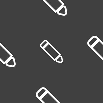 Pen icon sign. Seamless pattern on a gray background. illustration