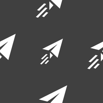 Paper airplane icon sign. Seamless pattern on a gray background. illustration