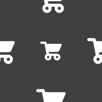 shopping basket icon sign. Seamless pattern on a gray background. illustration