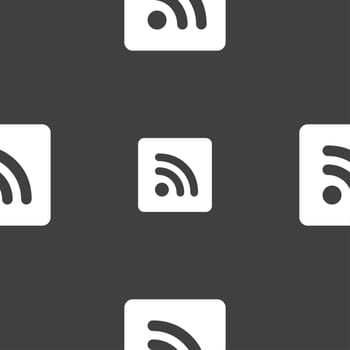 RSS feed icon sign. Seamless pattern on a gray background. illustration
