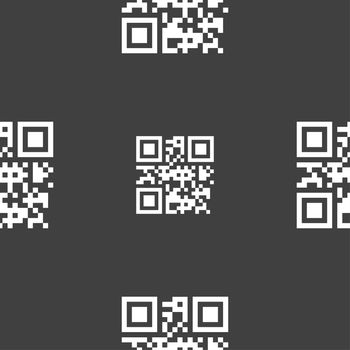 Qr code icon sign. Seamless pattern on a gray background. illustration