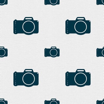 Photo camera sign icon. Digital photo camera symbol. Seamless abstract background with geometric shapes. illustration