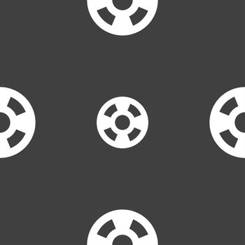 film icon sign. Seamless pattern on a gray background. illustration