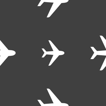 Plane icon sign. Seamless pattern on a gray background. illustration