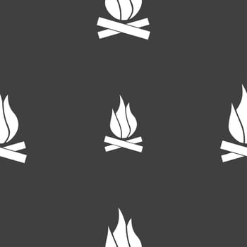A fire icon sign. Seamless pattern on a gray background. illustration
