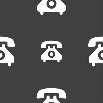 retro telephone handset icon sign. Seamless pattern on a gray background. illustration