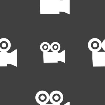 video camera icon sign. Seamless pattern on a gray background. illustration