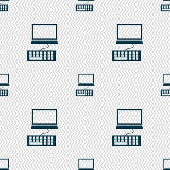 Computer monitor and keyboard Icon. Seamless abstract background with geometric shapes. illustration