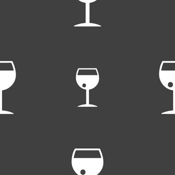 glass of wine icon sign. Seamless pattern on a gray background. illustration