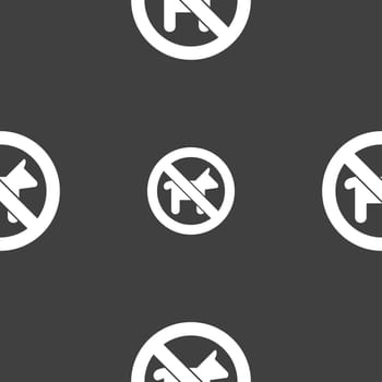 dog walking is prohibited icon sign. Seamless pattern on a gray background. illustration