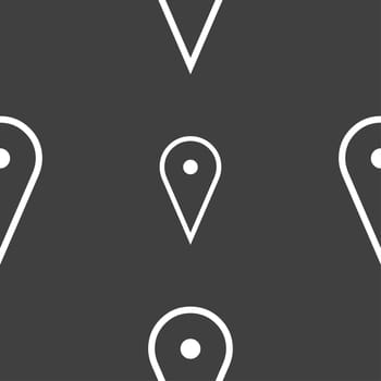 map poiner icon sign. Seamless pattern on a gray background. illustration