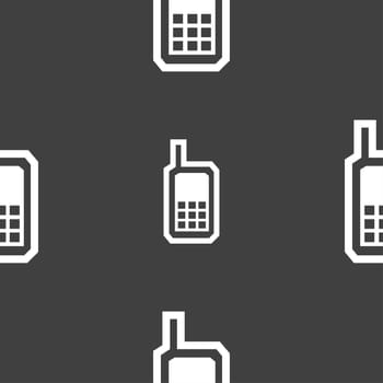 Mobile phone icon sign. Seamless pattern on a gray background. illustration