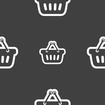 shopping cart icon sign. Seamless pattern on a gray background. illustration