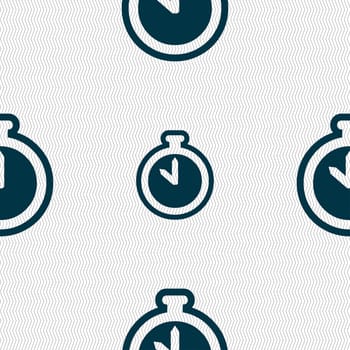 The stopwatch icon sign. Seamless pattern with geometric texture. illustration