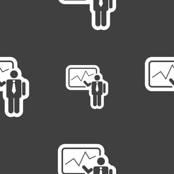 businessman making report icon sign. Seamless pattern on a gray background. illustration