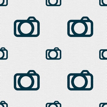 Photo camera sign icon. Digital photo camera symbol. Seamless abstract background with geometric shapes. illustration