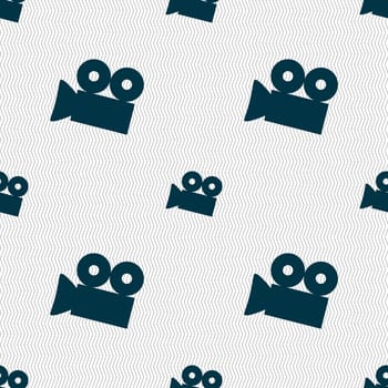 Video camera sign icon. content button. Seamless abstract background with geometric shapes. illustration