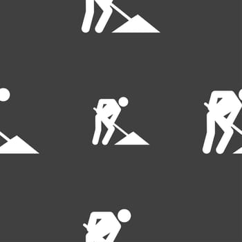 repair of road, construction work icon sign. Seamless pattern on a gray background. illustration