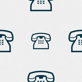 retro telephone handset icon sign. Seamless pattern with geometric texture. illustration