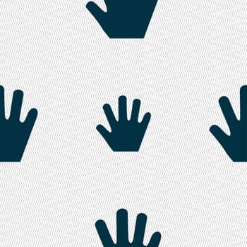 Hand icon sign. Seamless pattern with geometric texture. illustration