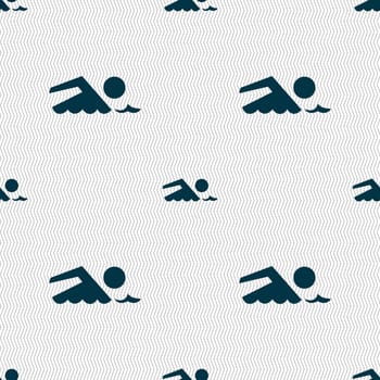 Swimming sign icon. Pool swim symbol. Sea wave. Seamless abstract background with geometric shapes. illustration