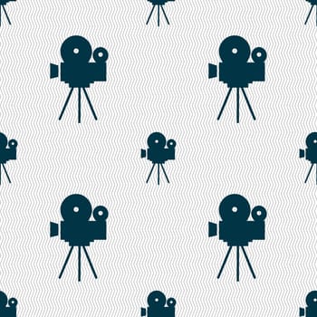 Video camera sign icon.content button. Seamless abstract background with geometric shapes. illustration