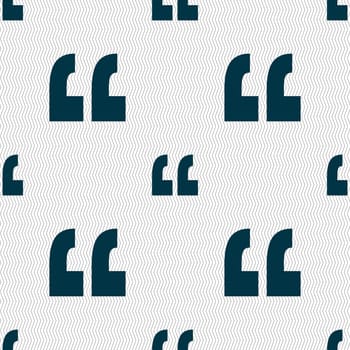 Quote sign icon. Quotation mark symbol. Double quotes at the end of words. Seamless abstract background with geometric shapes. illustration