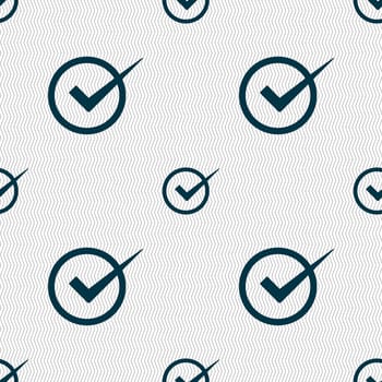 Check mark sign icon. Checkbox button. Seamless abstract background with geometric shapes. illustration