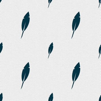 Feather sign icon. Retro pen symbo. Seamless abstract background with geometric shapes. illustration