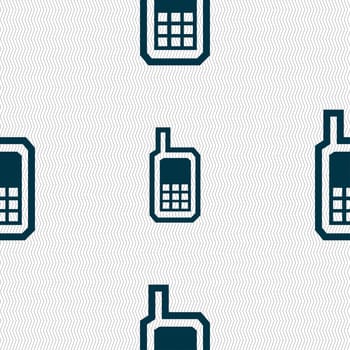 Mobile phone icon sign. Seamless pattern with geometric texture. illustration