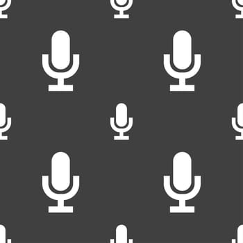 microphone icon sign. Seamless pattern on a gray background. illustration