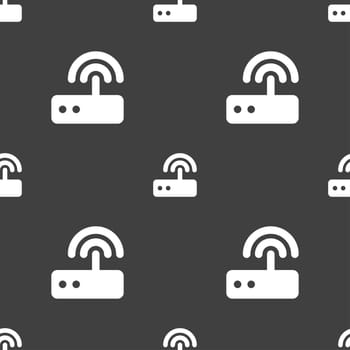 Wi fi router icon sign. Seamless pattern on a gray background. illustration