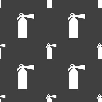 fire extinguisher icon sign. Seamless pattern on a gray background. illustration