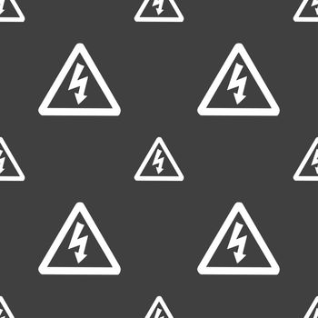 voltage icon sign. Seamless pattern on a gray background. illustration
